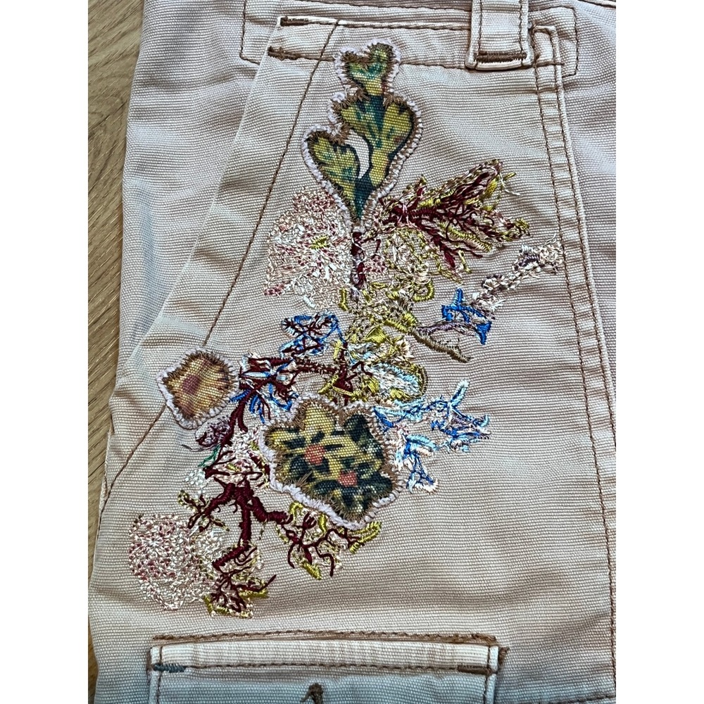 Anthropologie The Wanderer Pants Women 26 Tan Floral Embroidered Utility Boho - Picture 4 of 14